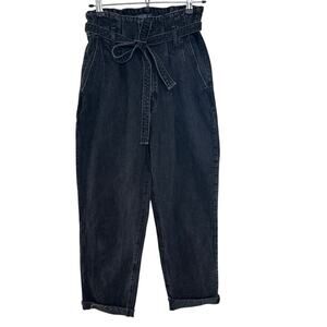 Abercrombie & Fitch Women's Black Mom Jean Paper Bag Waist Mom Jeans Size 28/6